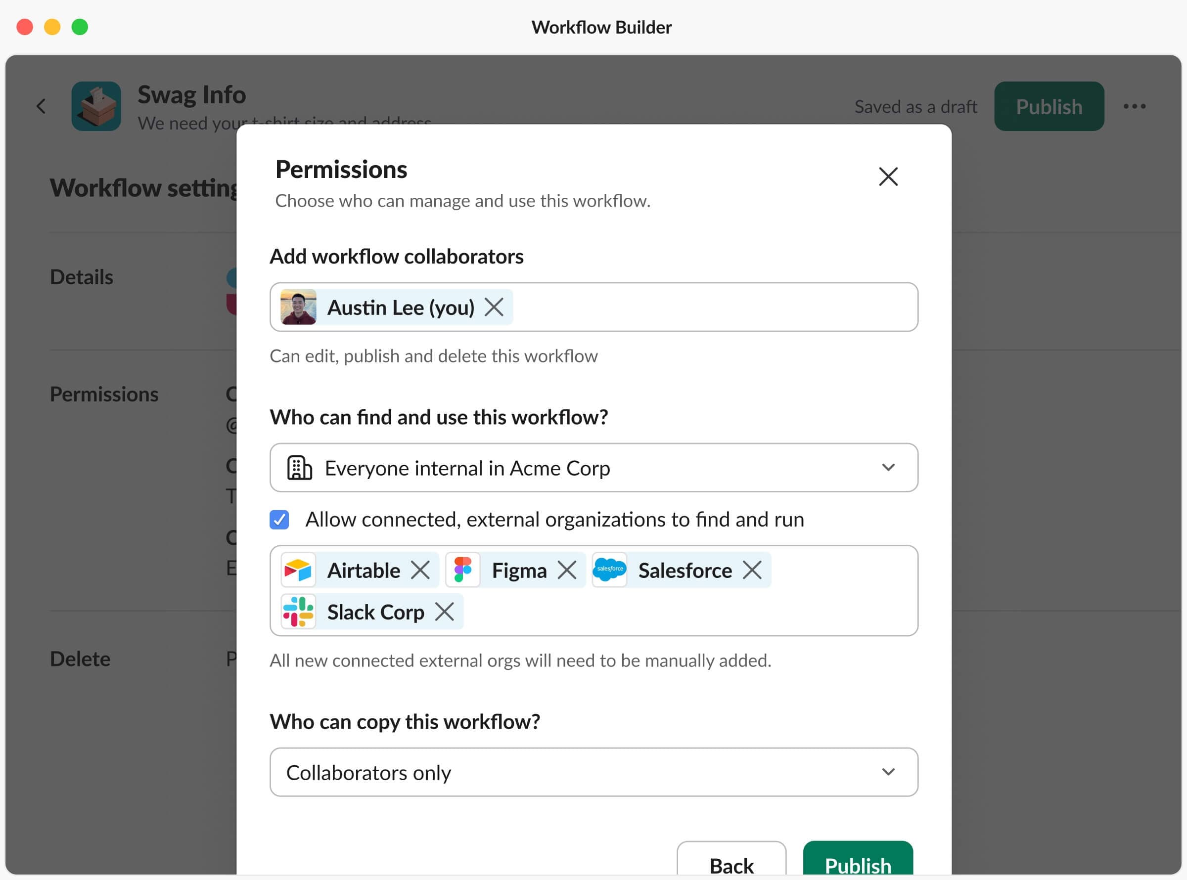 New workflow permissions page