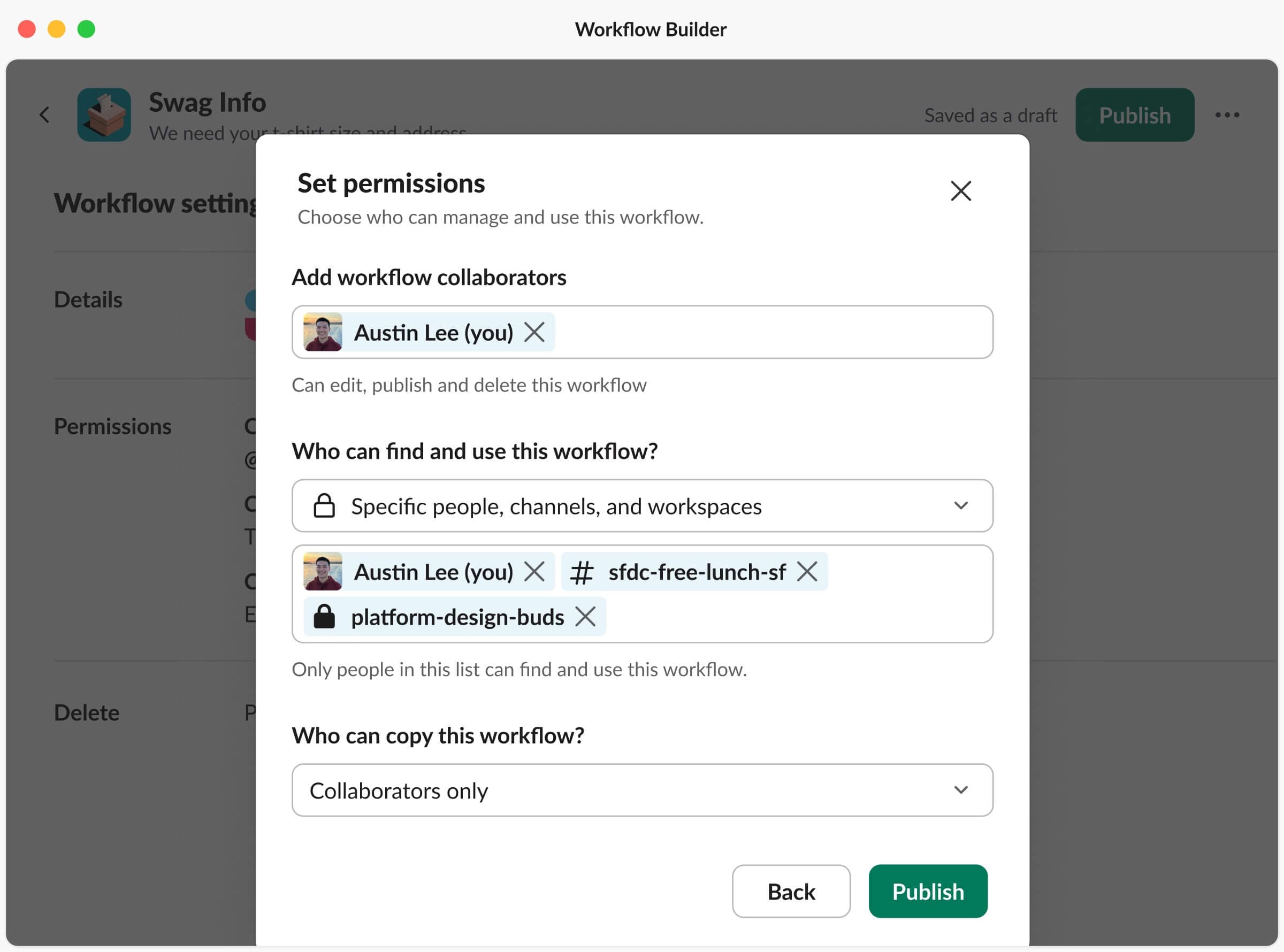 Old workflow permissions page