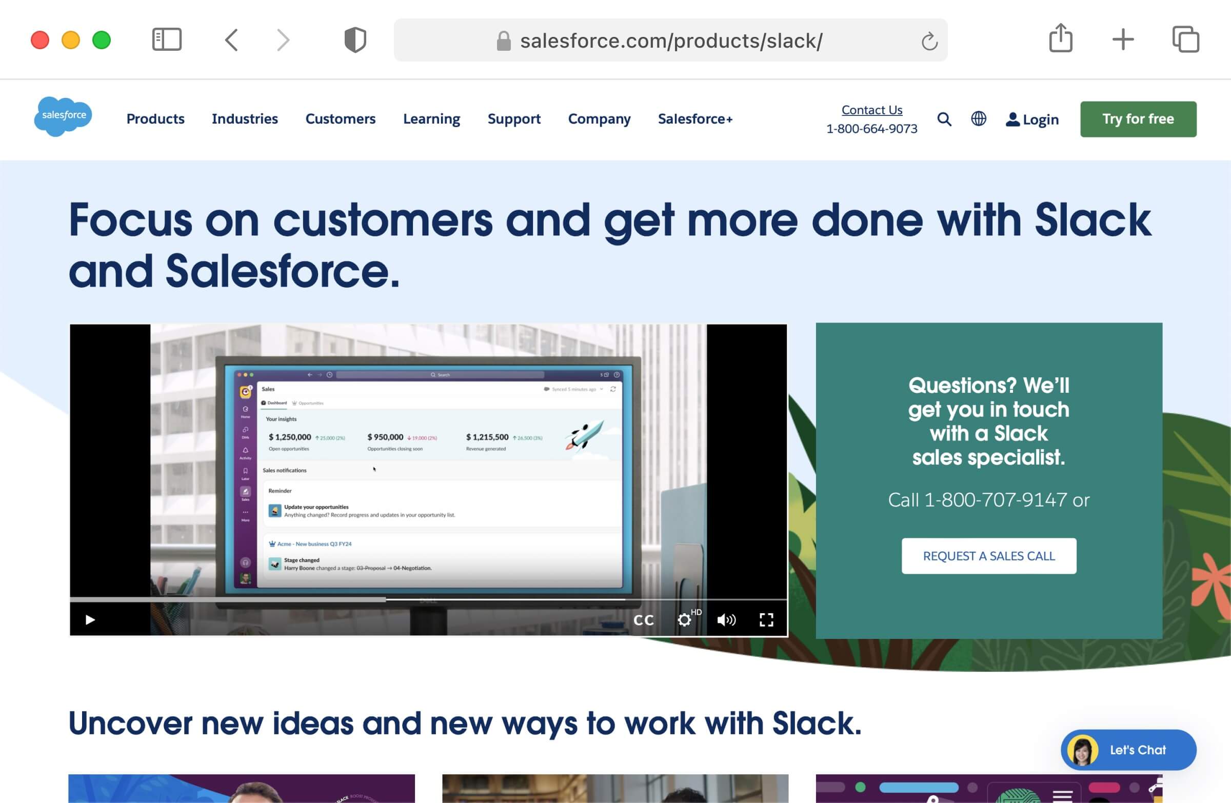 Primary Slack demo on Salesforce website