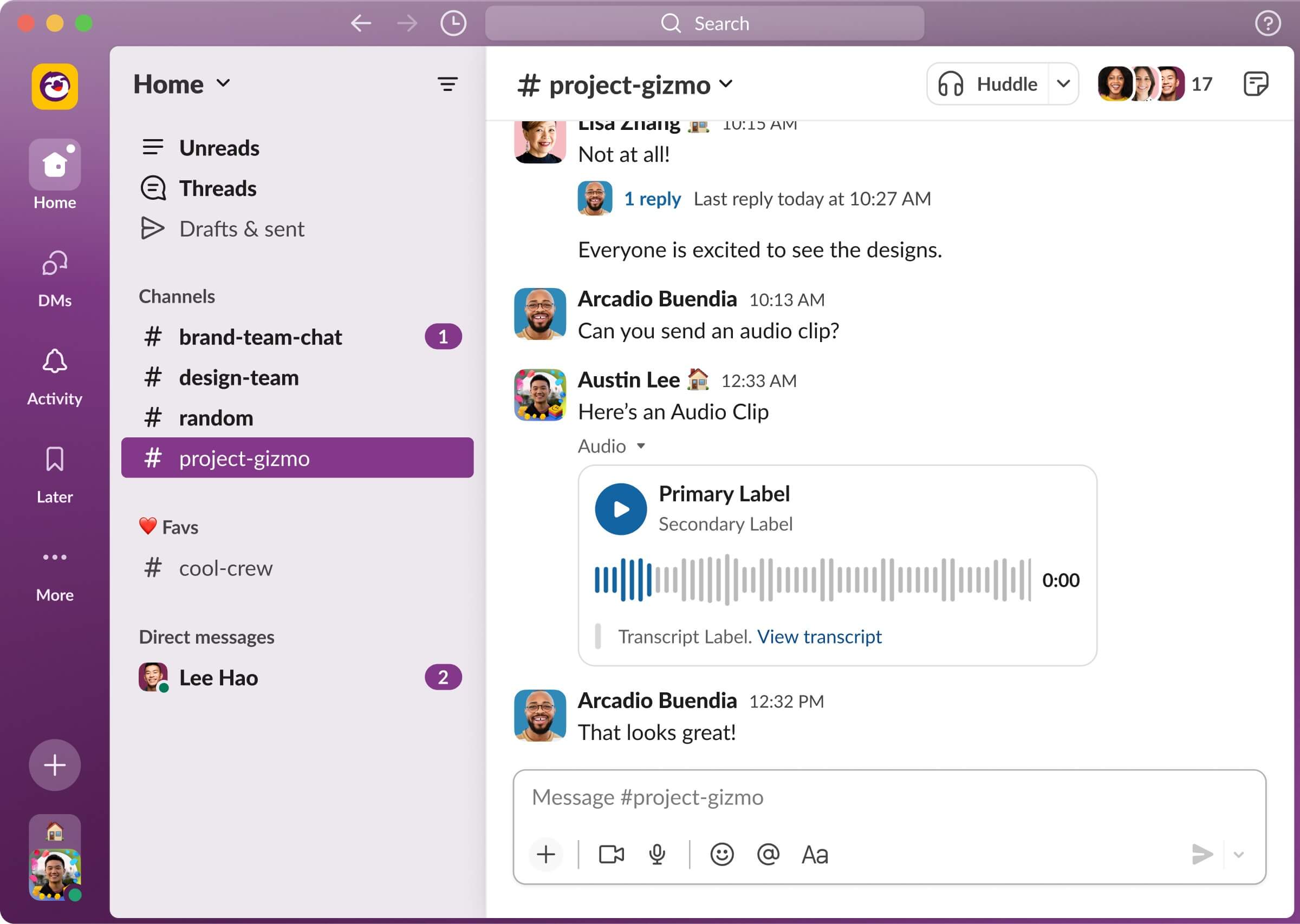 Updated Slack audio clip design