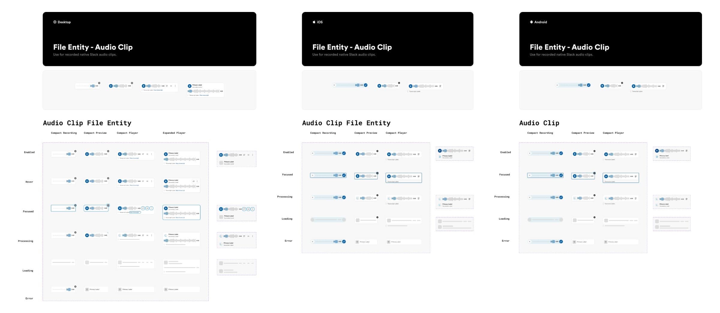 Slack audio clip components