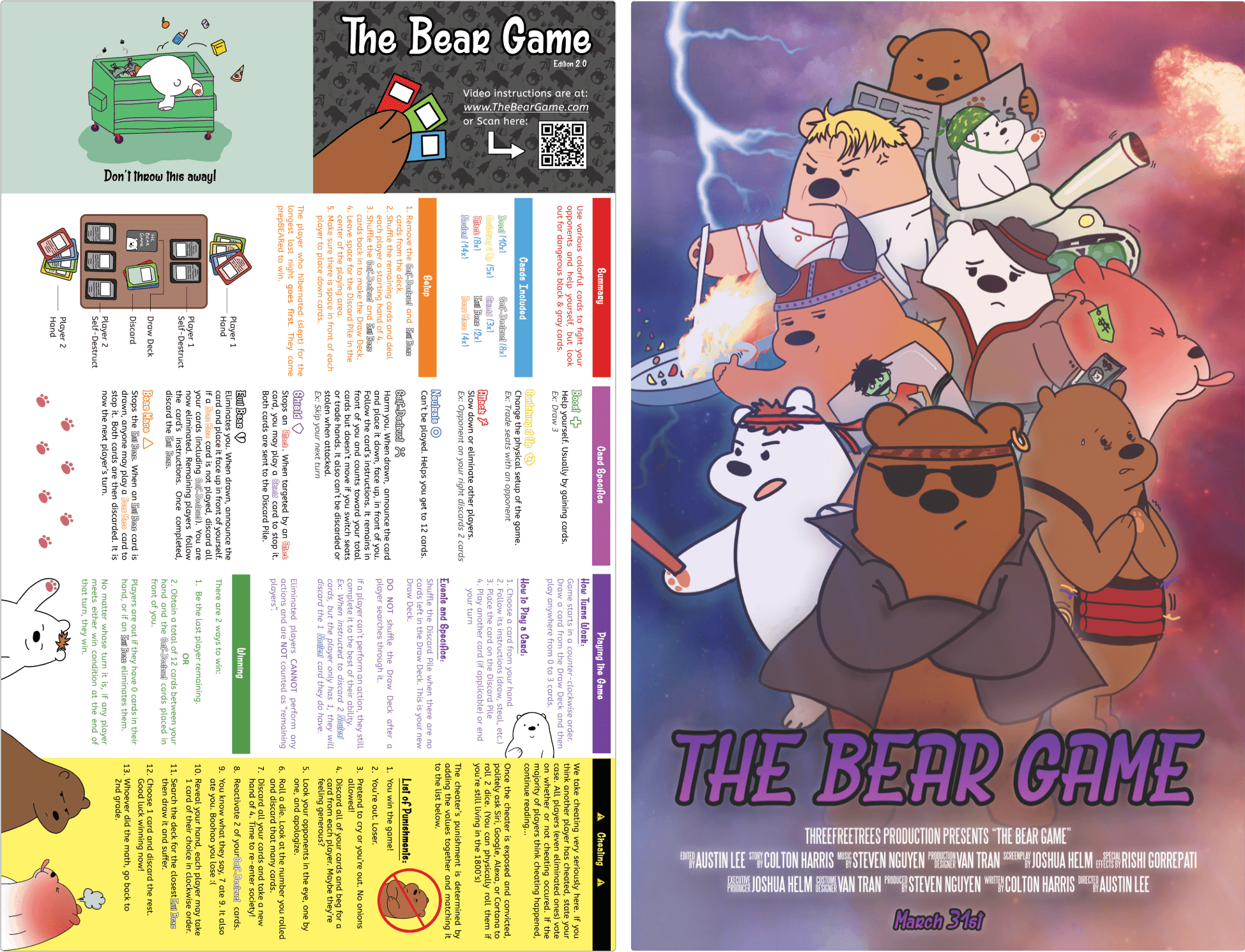 Front and back of instructions sheet for The Bear Game
